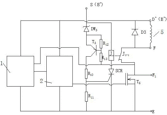 A voltage regulator with the function of protecting the working voltage of an automobile generator from running out of control