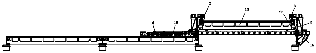 Single-guide-beam downlink type bridge feeding device and bridge feeding method thereof