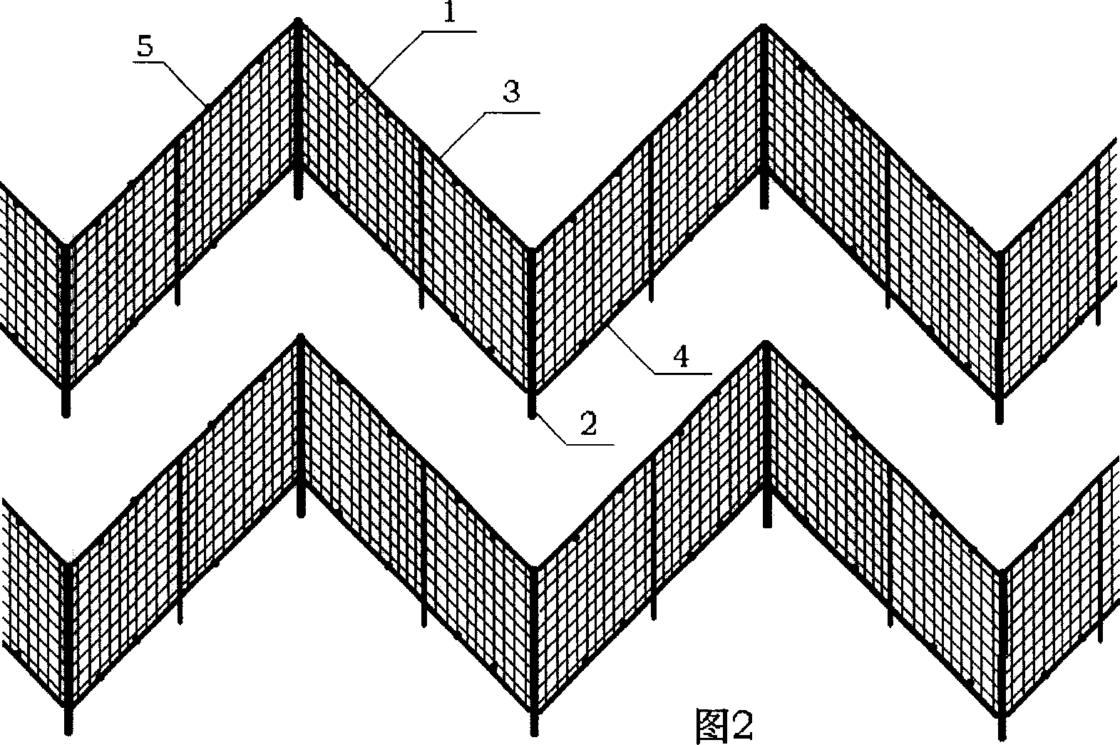 Wind blocking and sand fixing method with M-type warp knitted plastic net