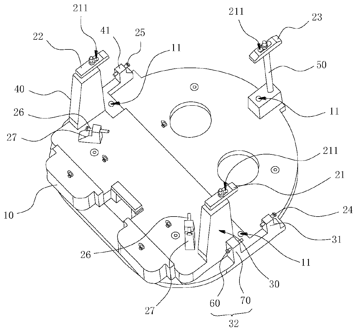 Fixture for porous and multi-plane finishing of large bearing seat castings