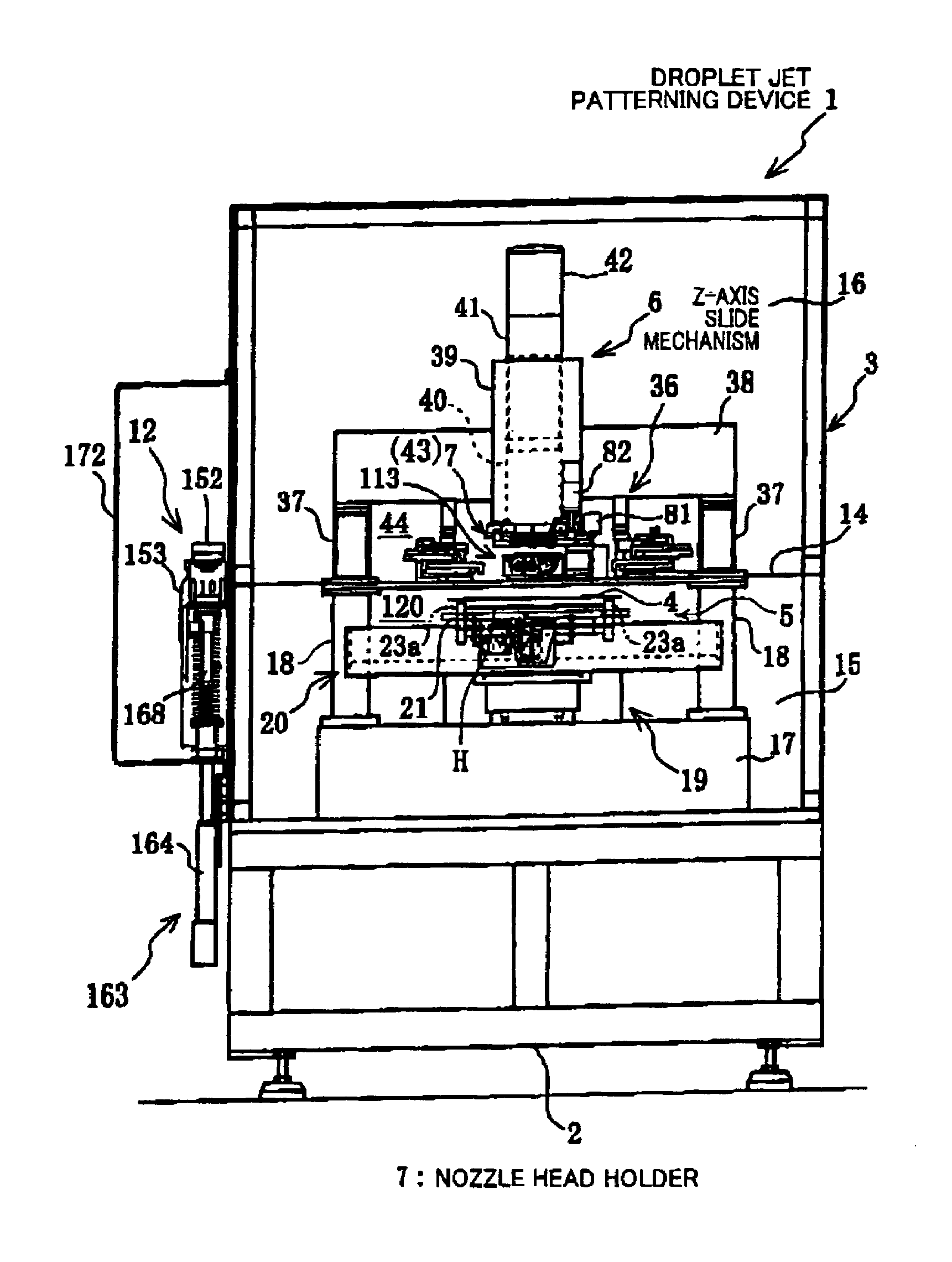 Nozzle head, nozzle head holder, and droplet jet patterning device