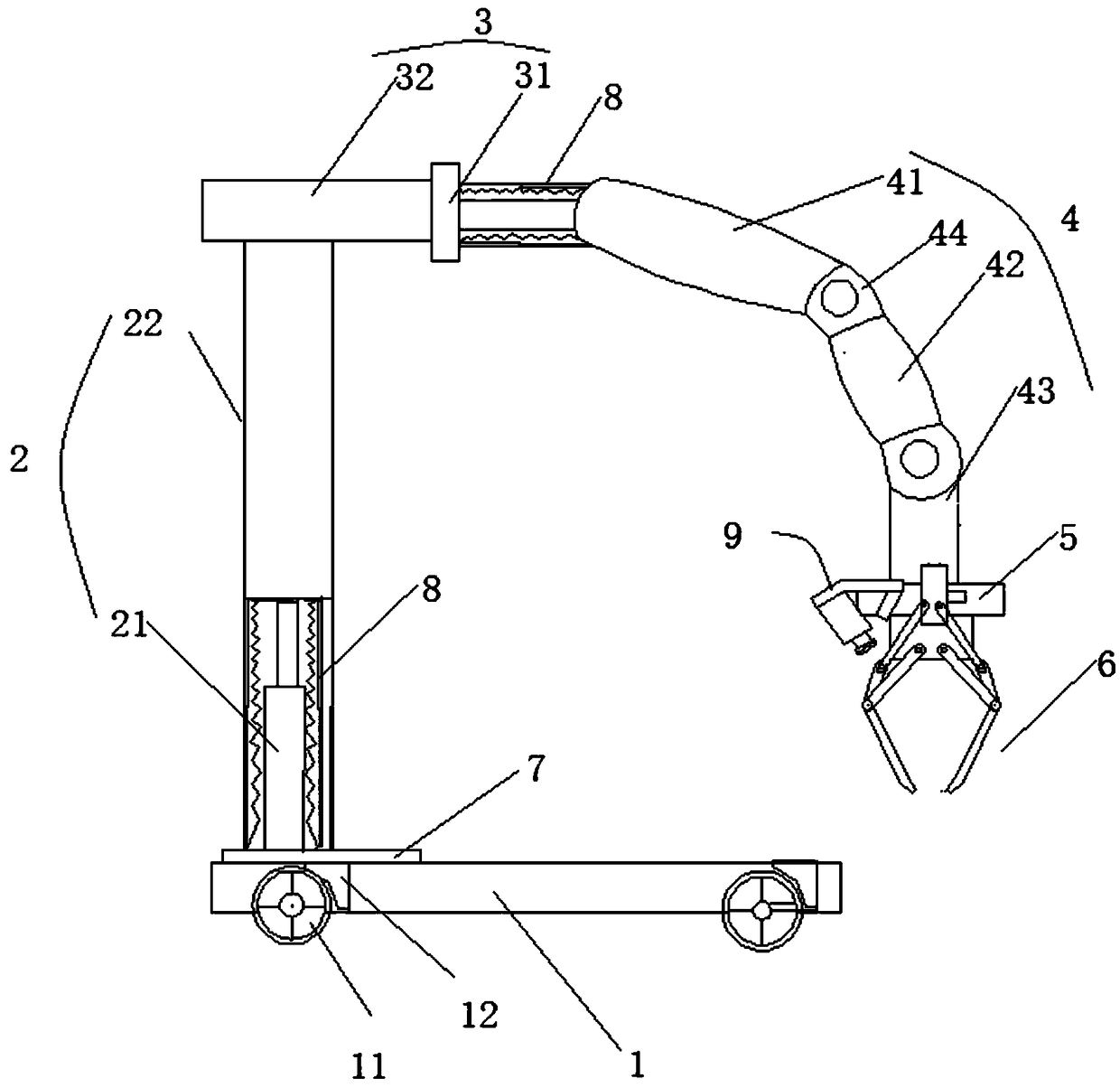 Material carrying mechanical arm capable of rotating and displacing and working method thereof