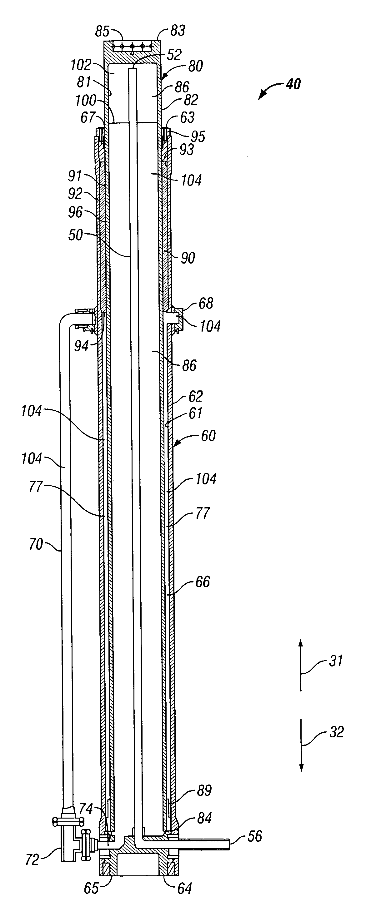 Ram-type tensioner assembly having integral hydraulic fluid accumulator