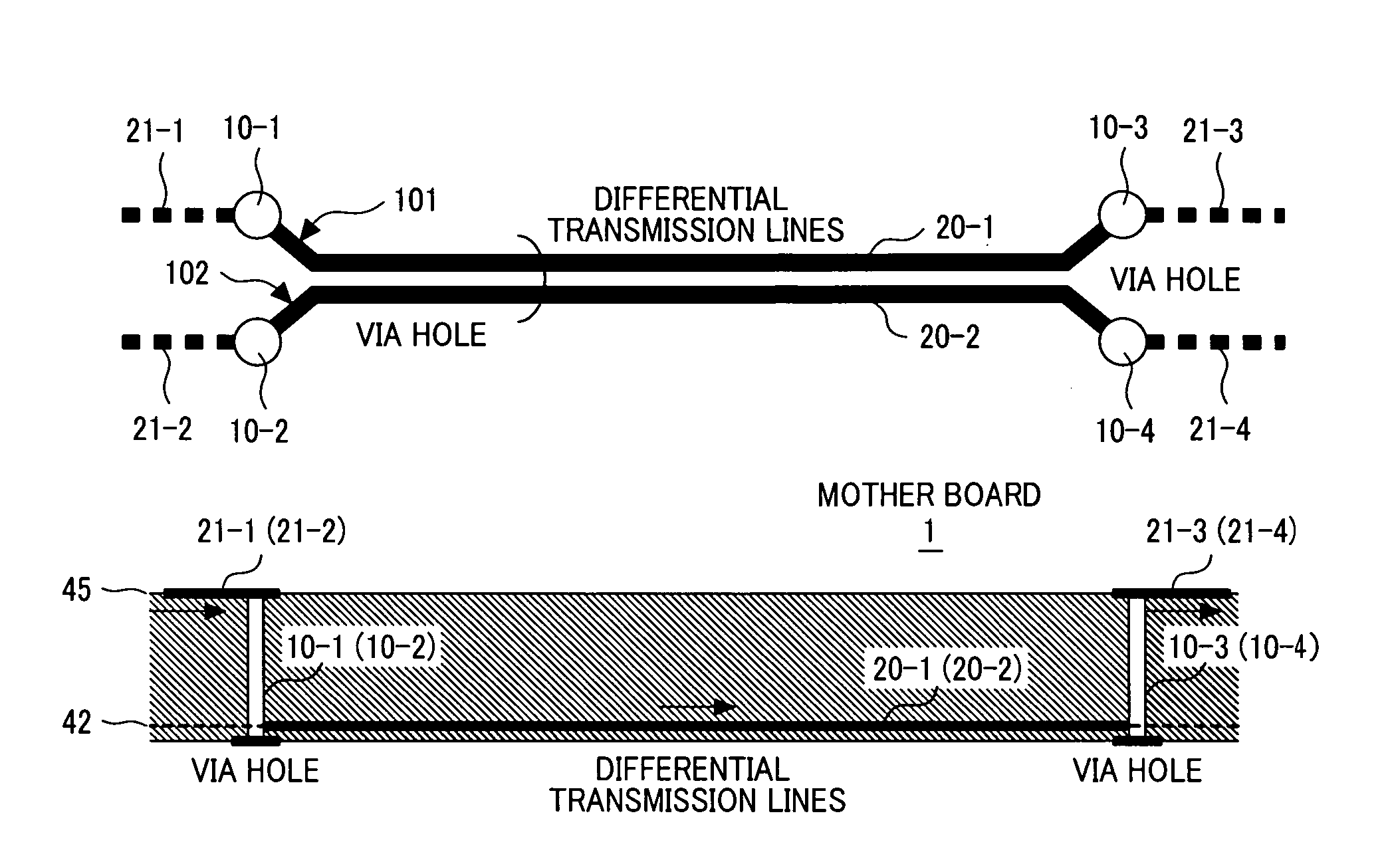 Multilayer printed circuit board for high-speed differential signal, communication apparatus, and data storage apparatus