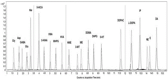 Detecting method for determining various neurotransmitters on the basis of in situ derivation