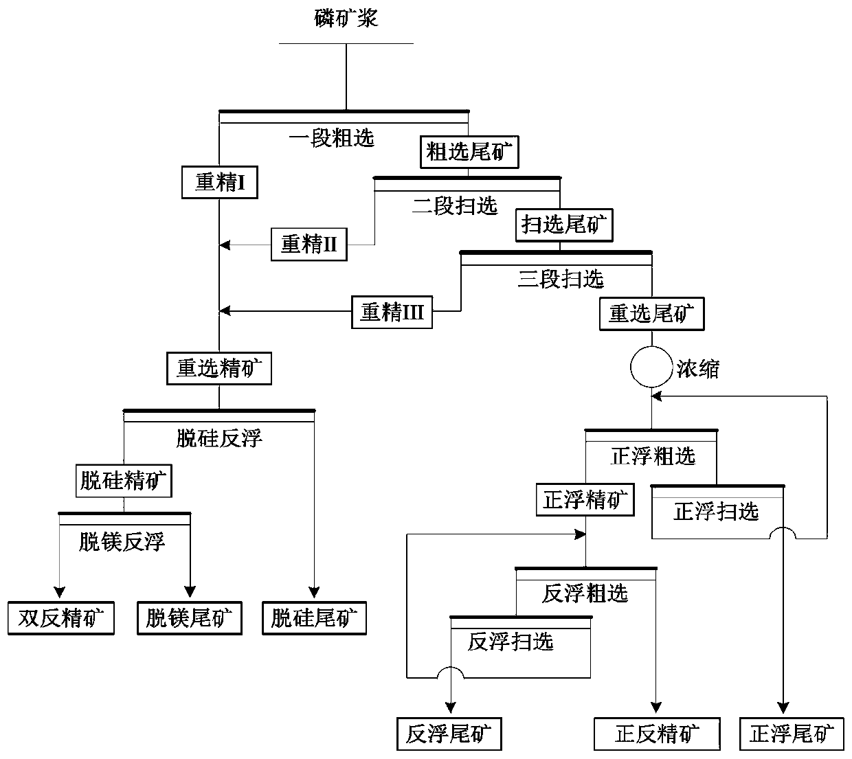 Gravity separation-flotation combined beneficiation process for phosphate ores