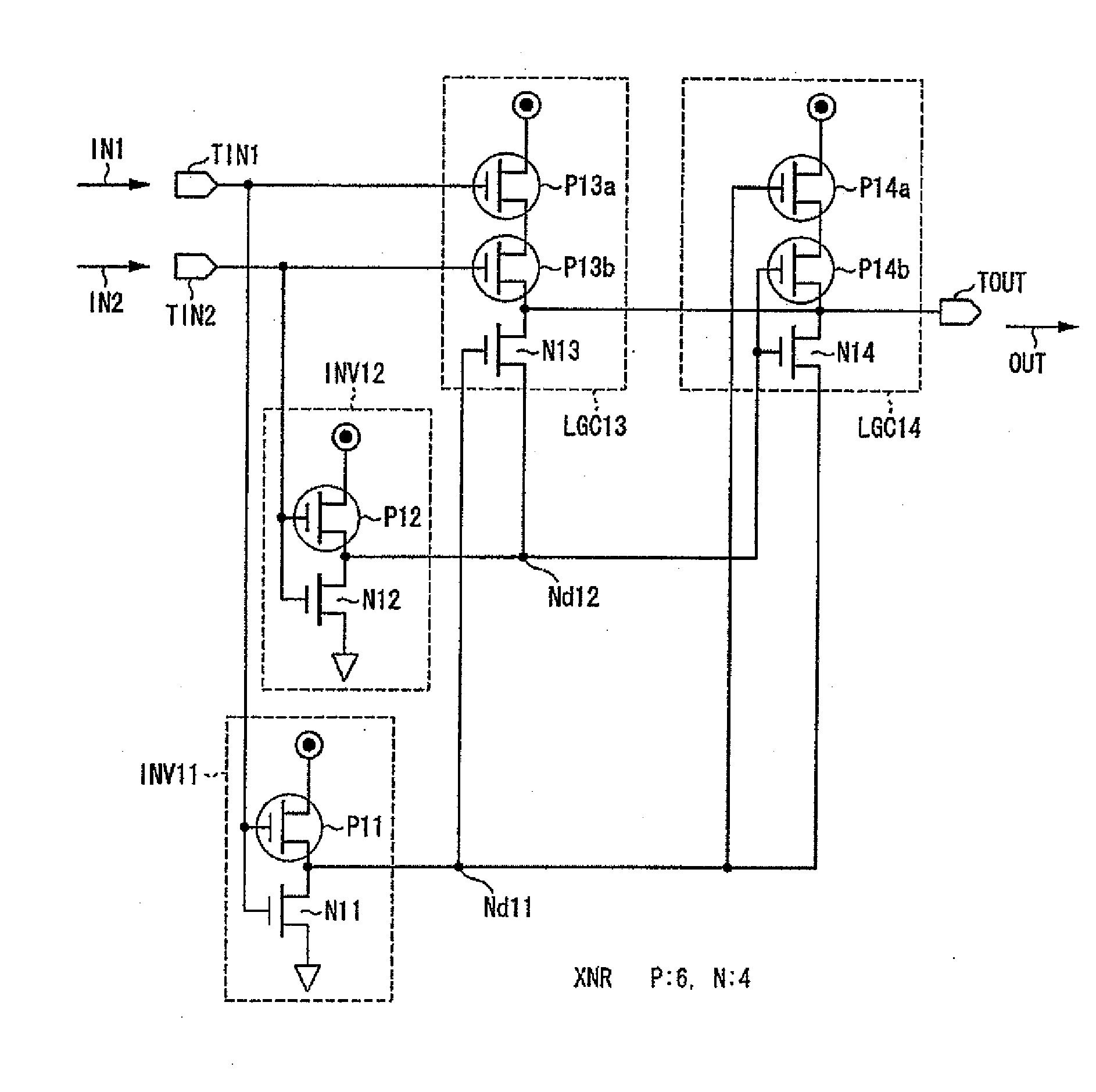 Semiconductor device including multiple-input logic circuit with operation rate balanced with driving ability