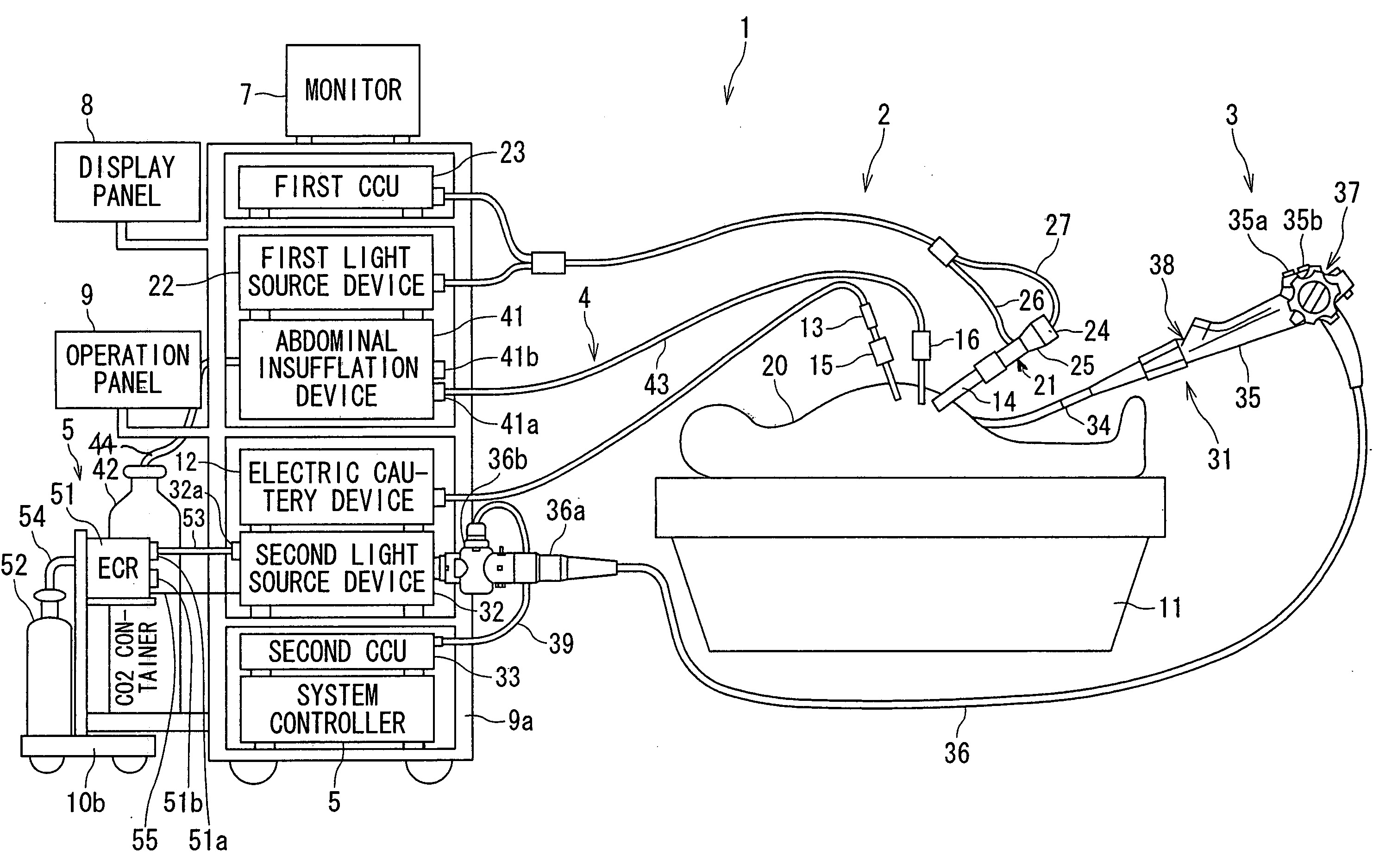 Endoscopic system equipped with gas supply apparatus