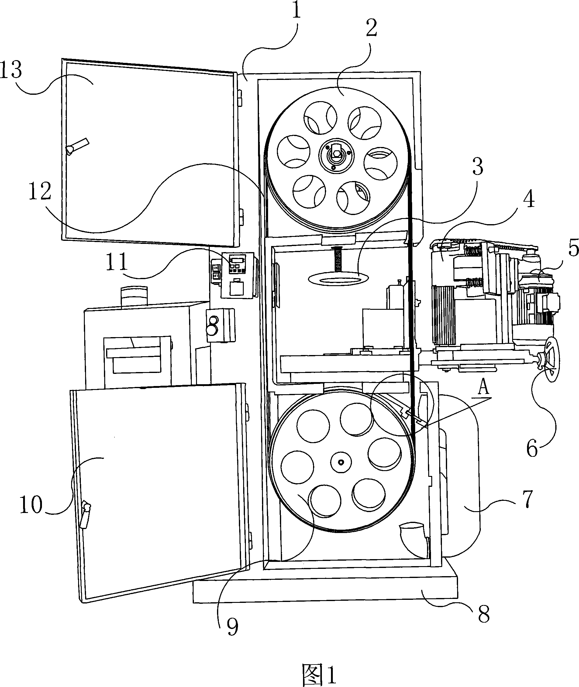 Multi-saw blade band sawing machine and saw wheel rotating method