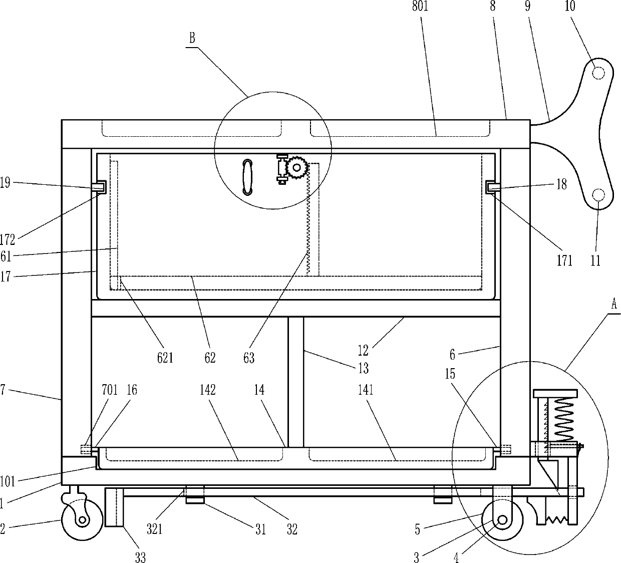 Medical nursing cart capable of providing convenience for taking and placing items