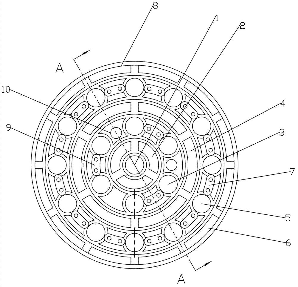 Flow guiding disc of group injection flow complemented-burning type gas burner