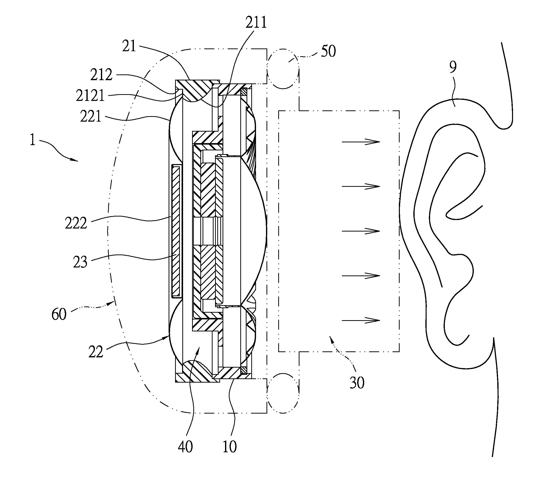 Headphone with passive diaphragm