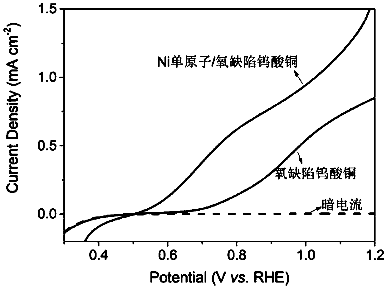 Preparation method of Ni single atom/oxygen defect copper tungstate photo-anode