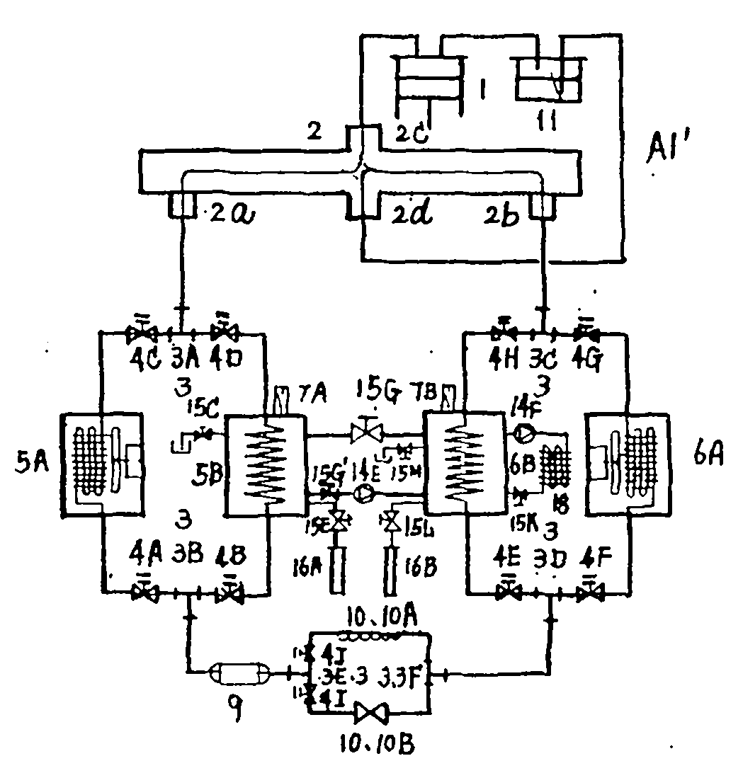 Composite machine set of steam compression type refrigeration device and heating device, and use thereof