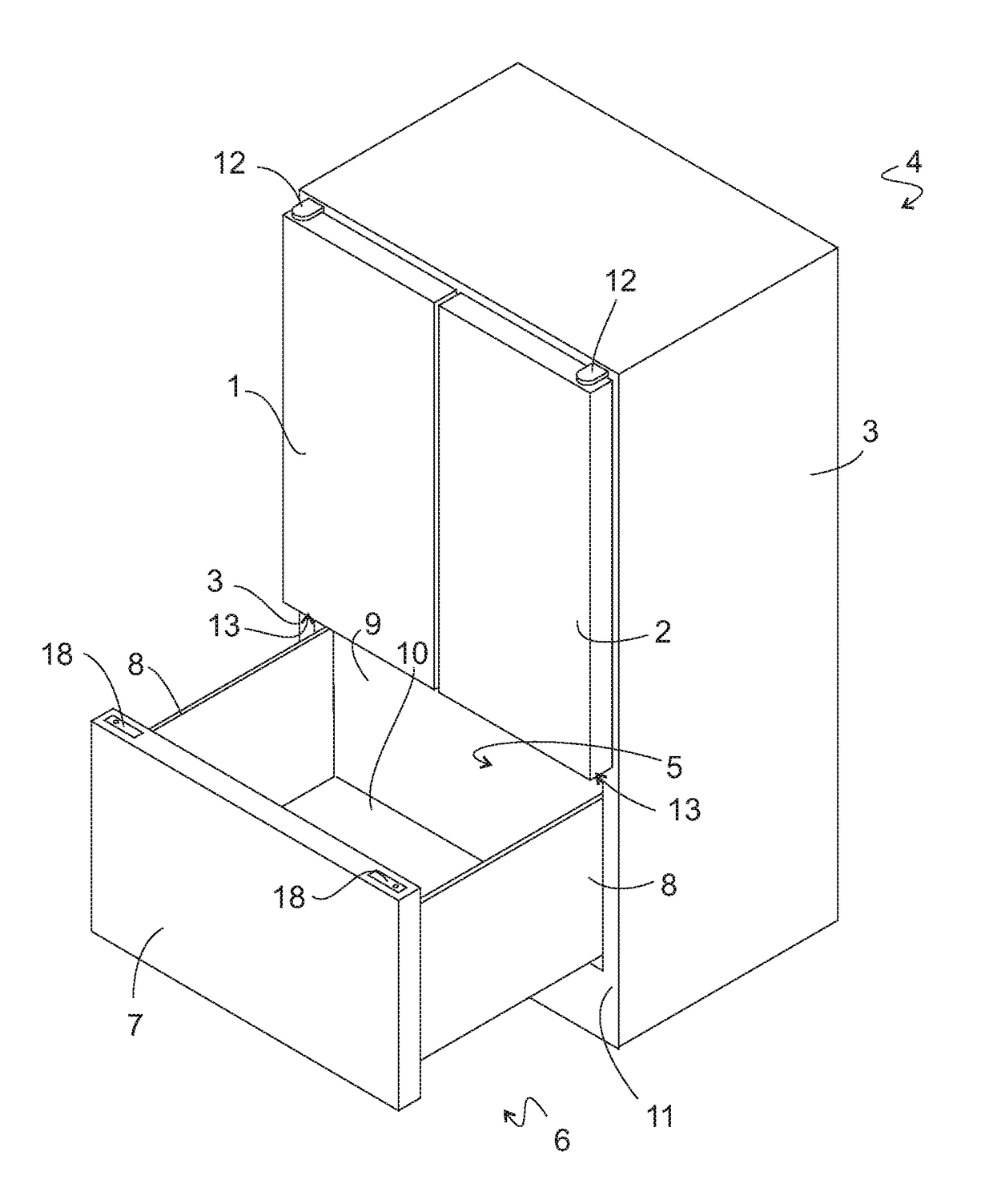 Refrigeration appliance with movable front panel