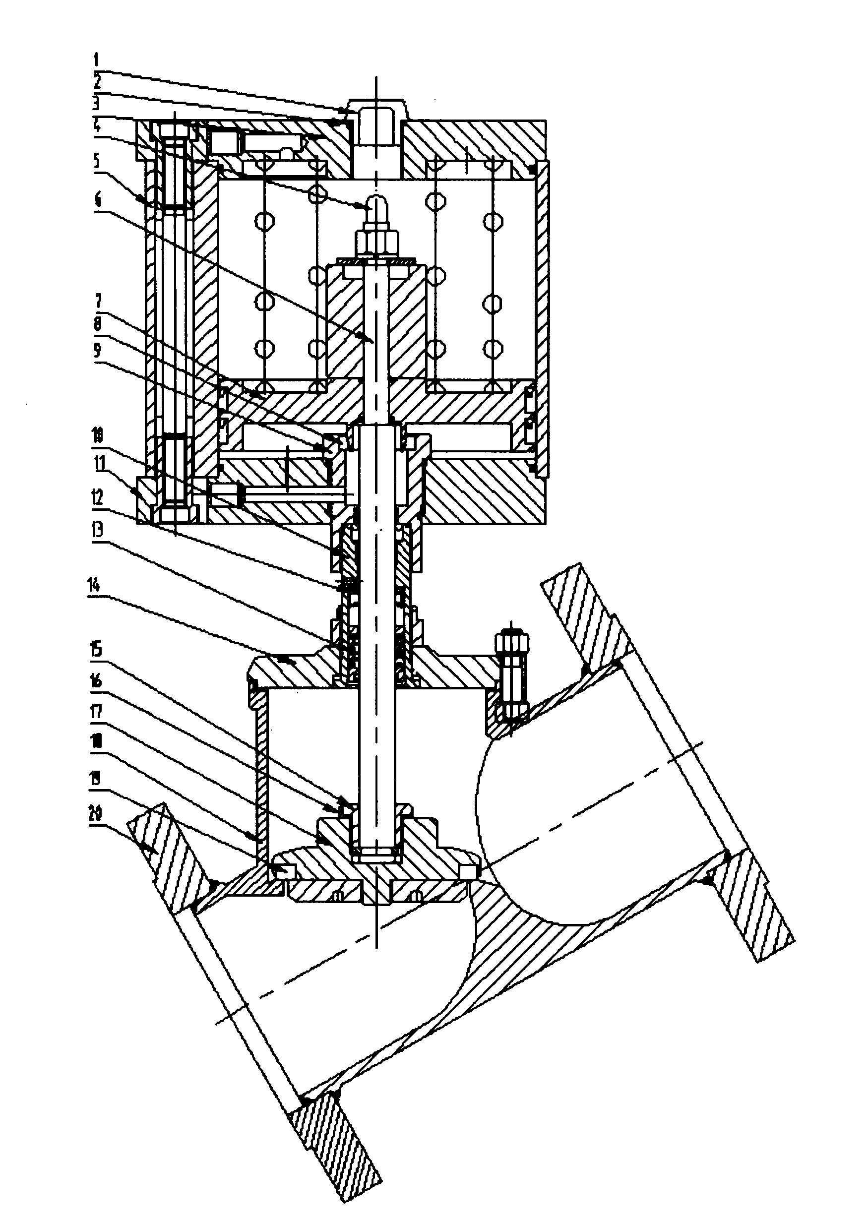 Two-position two-way piston type flanged buffer multi-medium angle seat valve