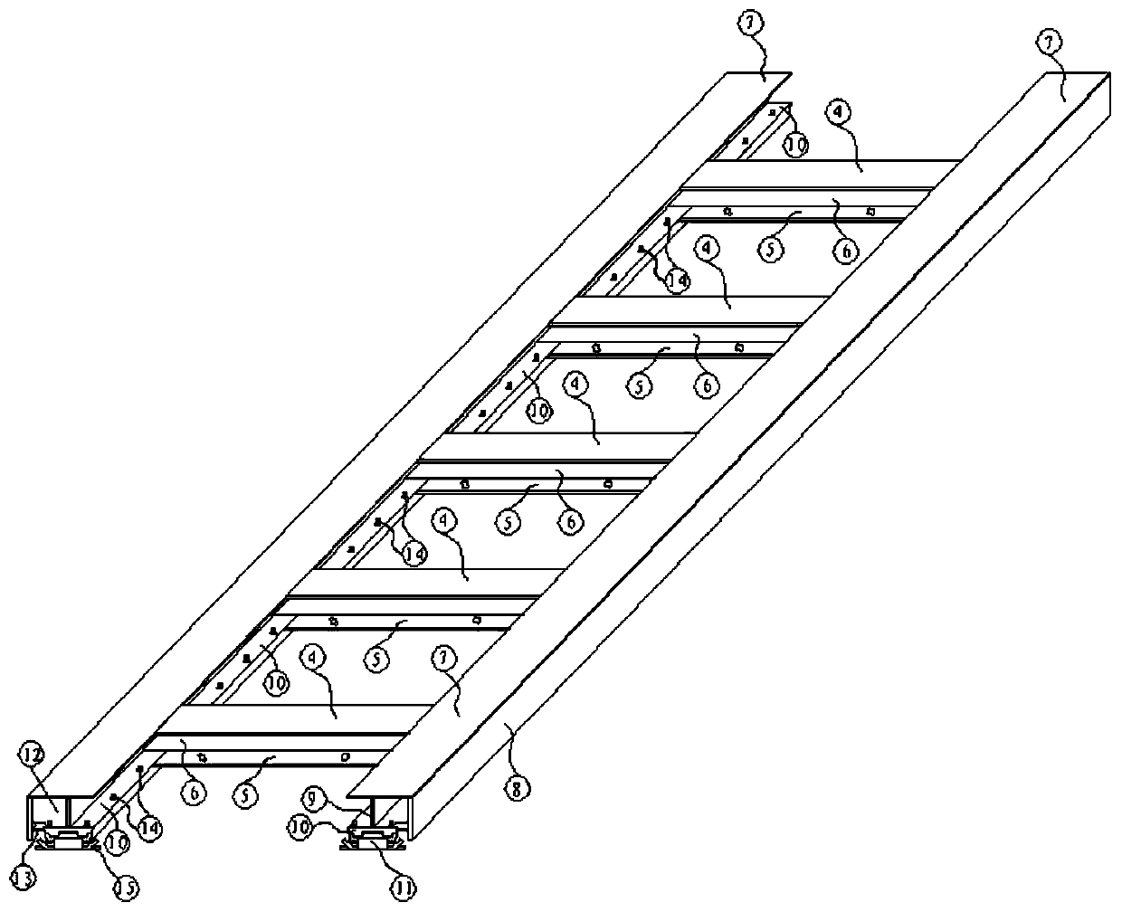 Longitudinal and cross beam type high-speed magnetic levitation steel structure track panel