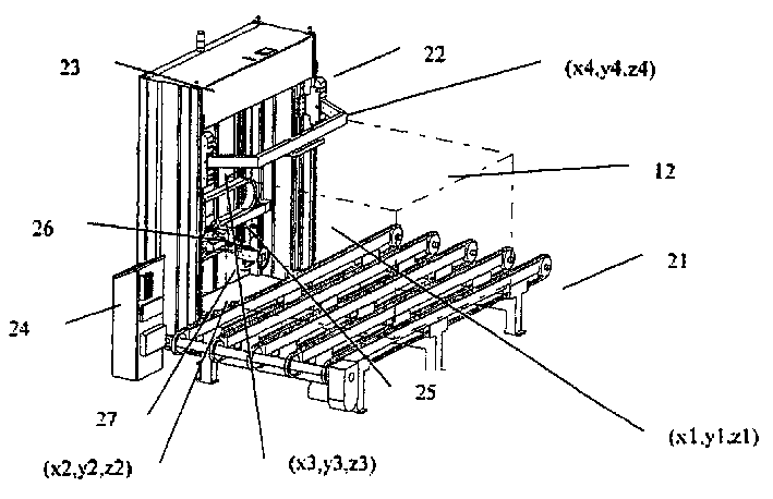 Method and appts. for defining position of edge surface of piled, e.g. boardlike objects