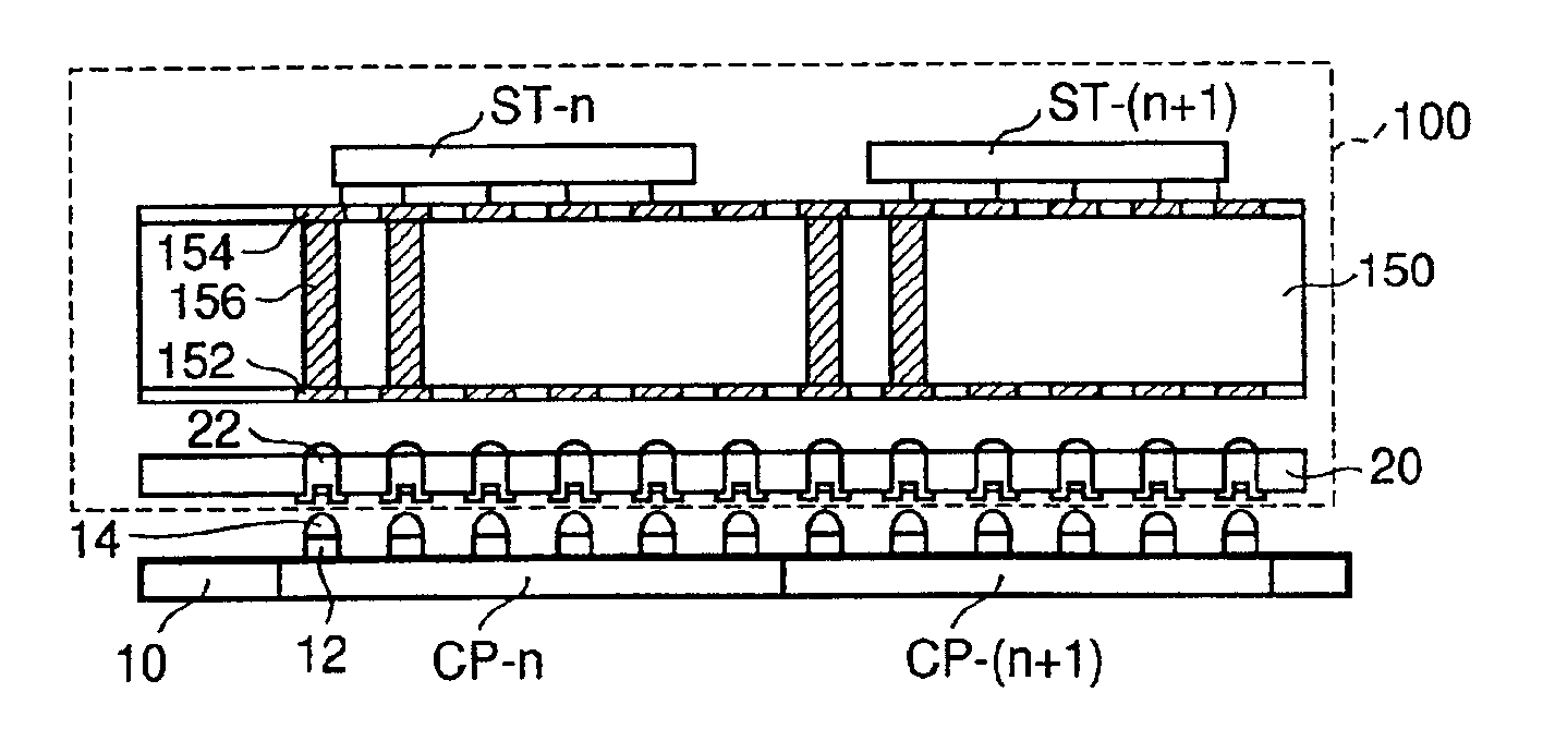 Semiconductor test device for conducting an operation test in parallel on many chips in a wafer test and semiconductor test method