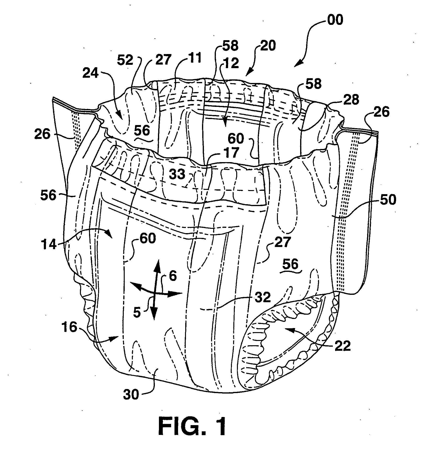 Absorbent article with low coefficient of friction between materials of differential tensions