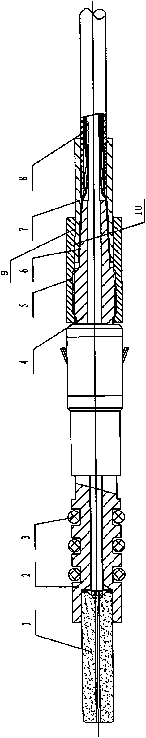 Inserting pin component of optical cable connector and tensile connecting structure of inserting pin component and optical cable