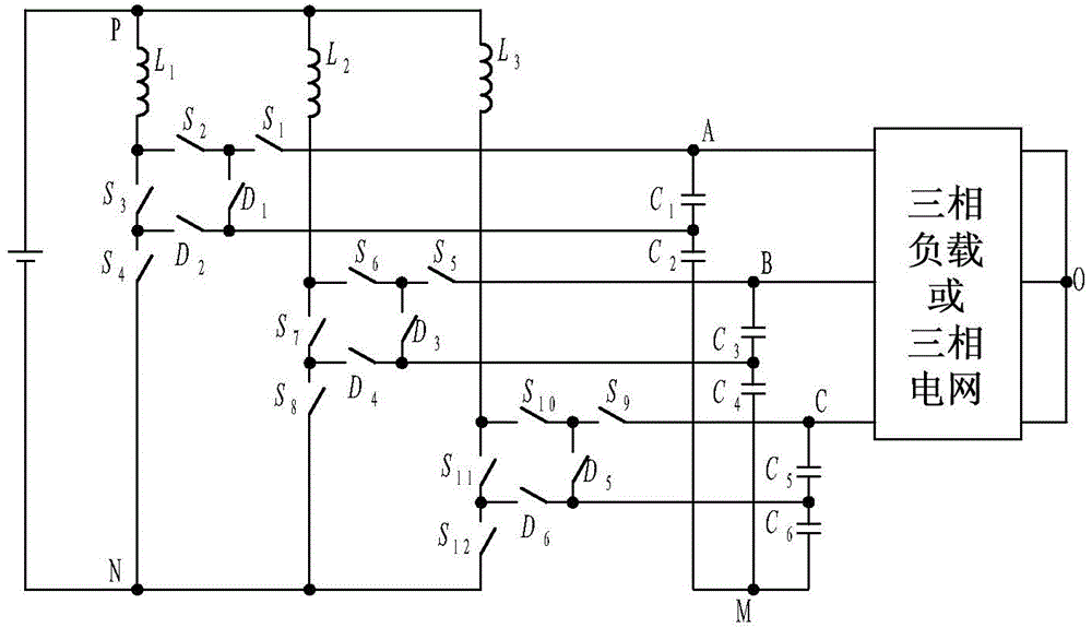 Three phase boost type three level inverter