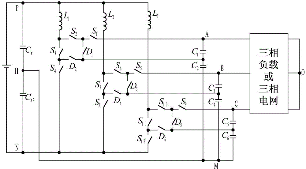 Three phase boost type three level inverter