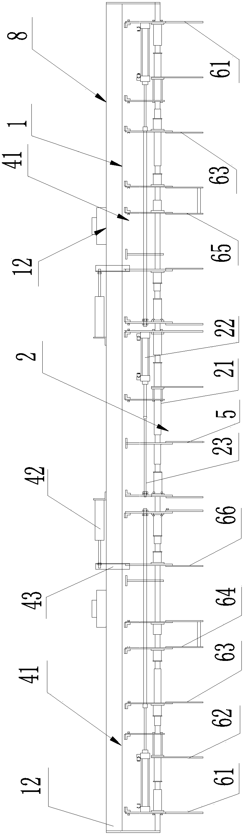 Variable-flame-path type blank stacking machine blank-clamping blank-drawing and blank-separating system suitable for micro-rectangular kiln car