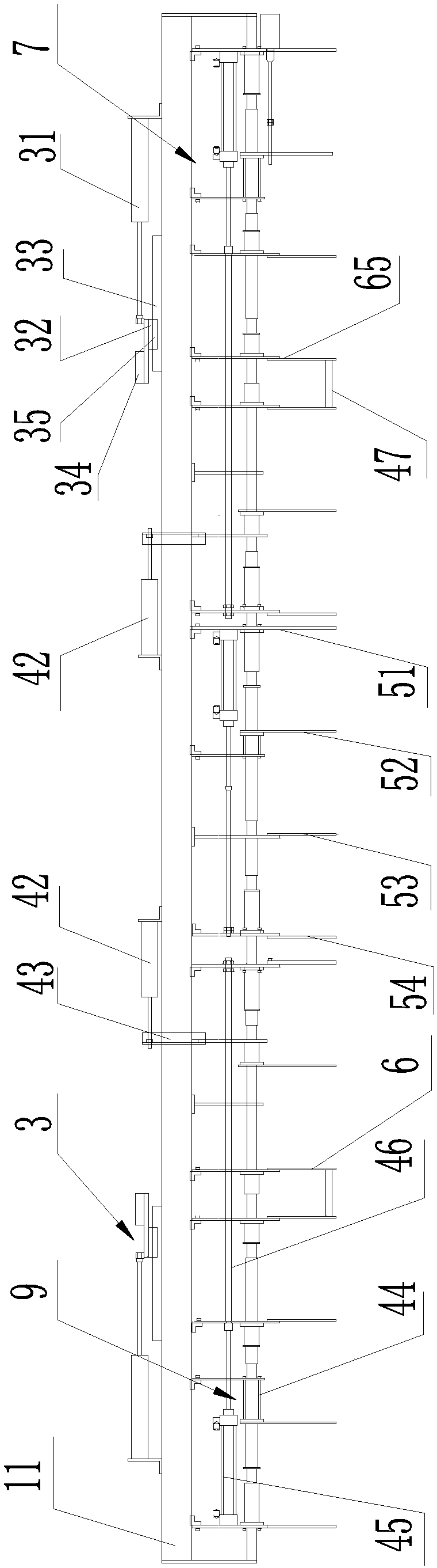 Variable-flame-path type blank stacking machine blank-clamping blank-drawing and blank-separating system suitable for micro-rectangular kiln car