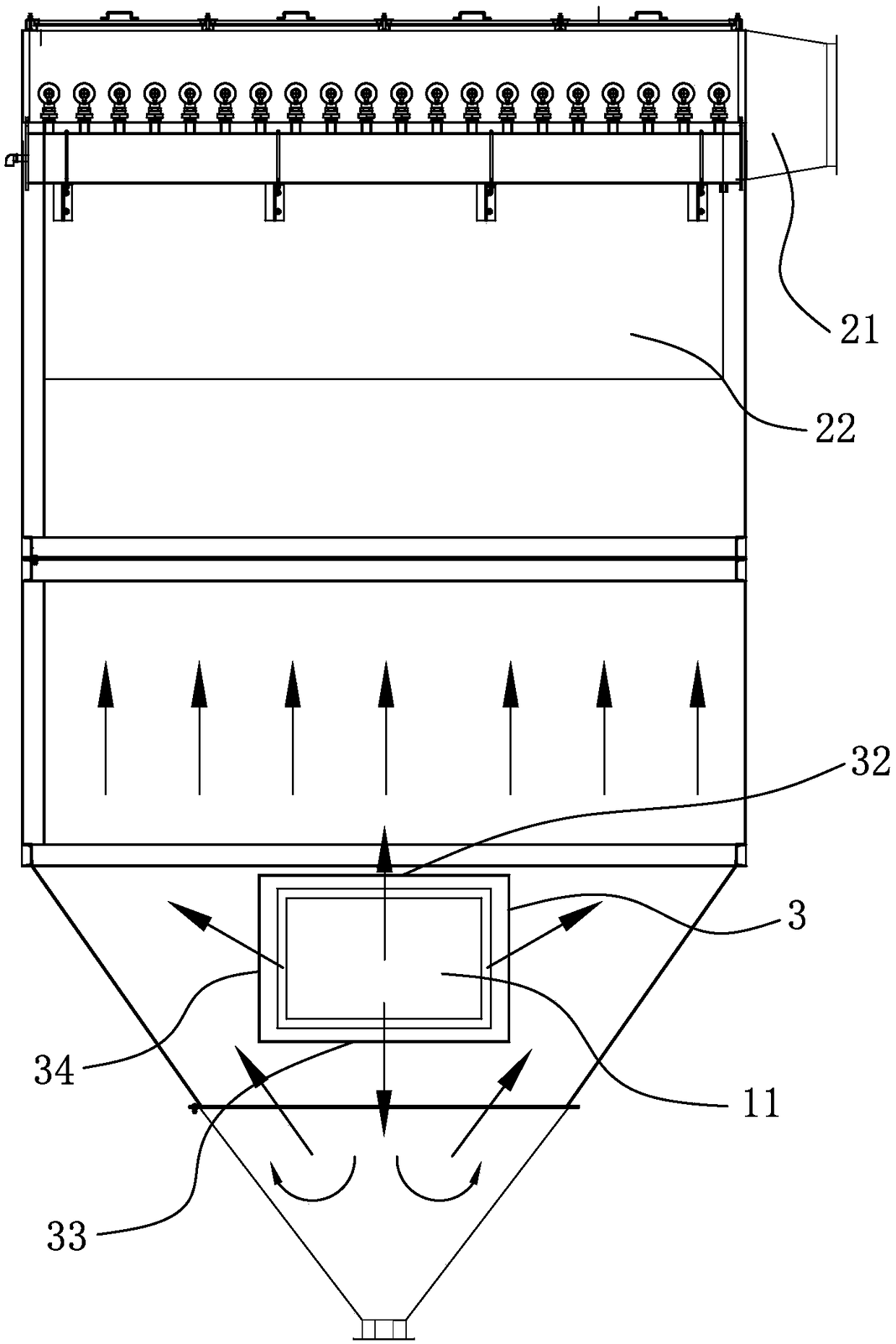 Bag-type dust remover with uniform air distribution and uniform air distribution method of bag-type dust remover