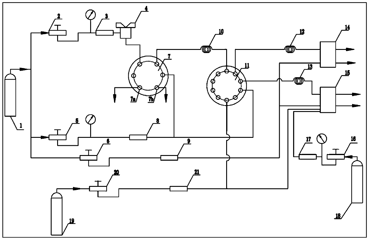 Device and method for measuring contents of oxygen, nitrogen and part of organic gas in mixed gas