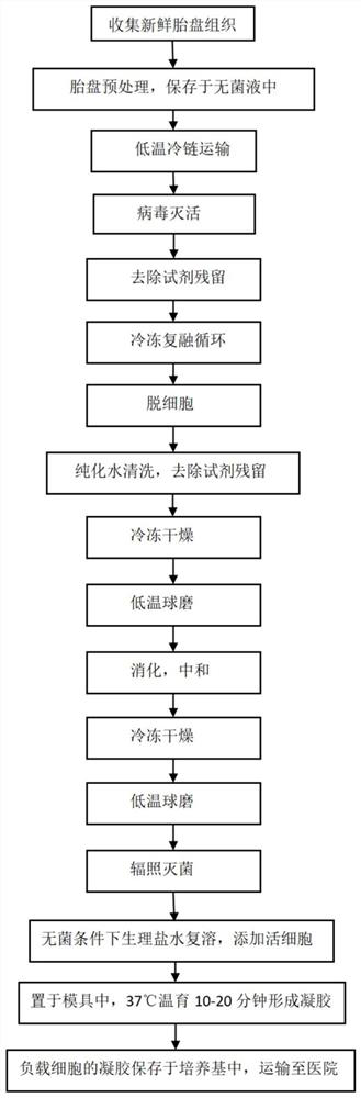 Preparation and application of placenta acellular matrix gel loaded with living cells