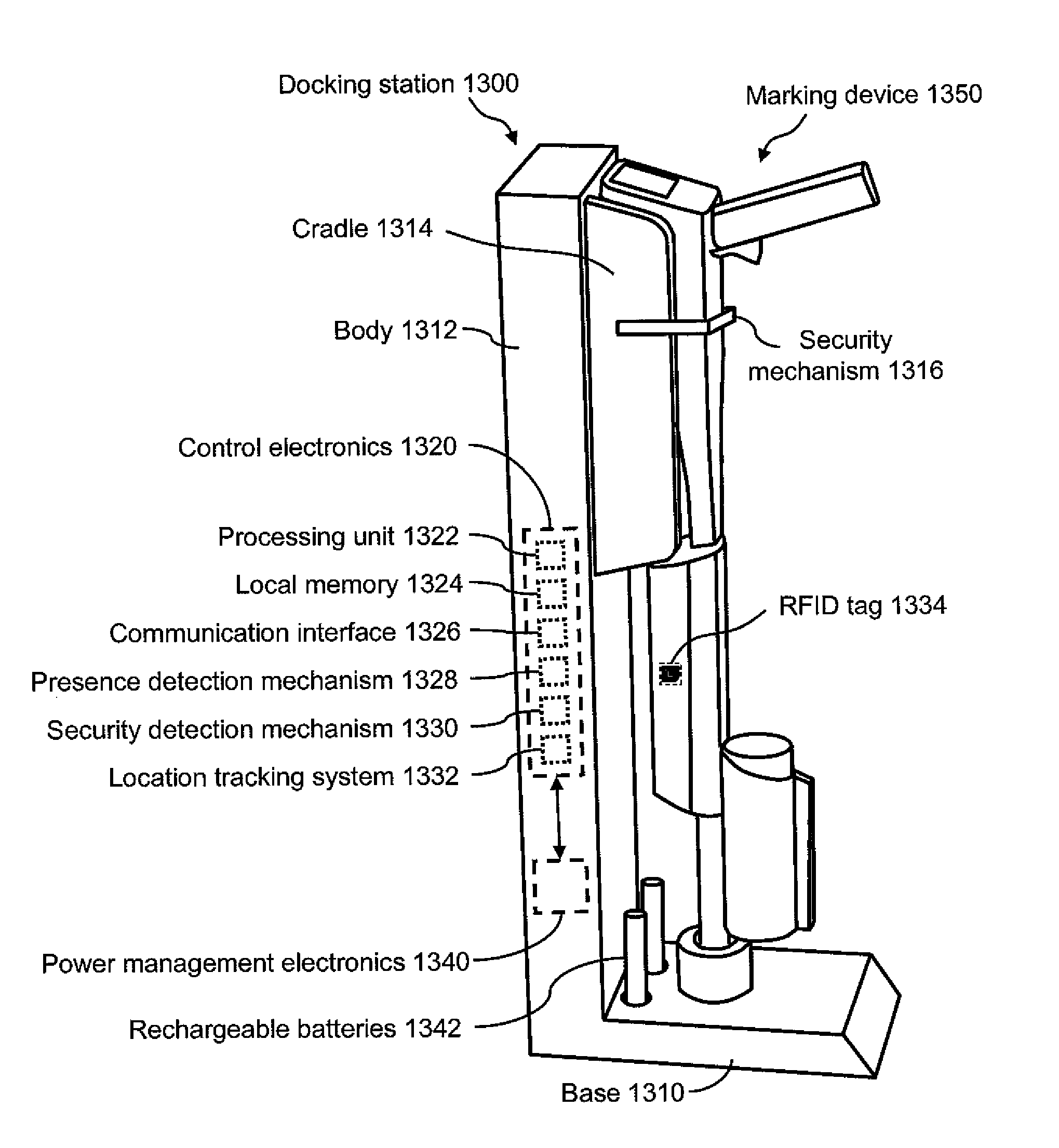 Marking device docking stations having security features and methods of using same