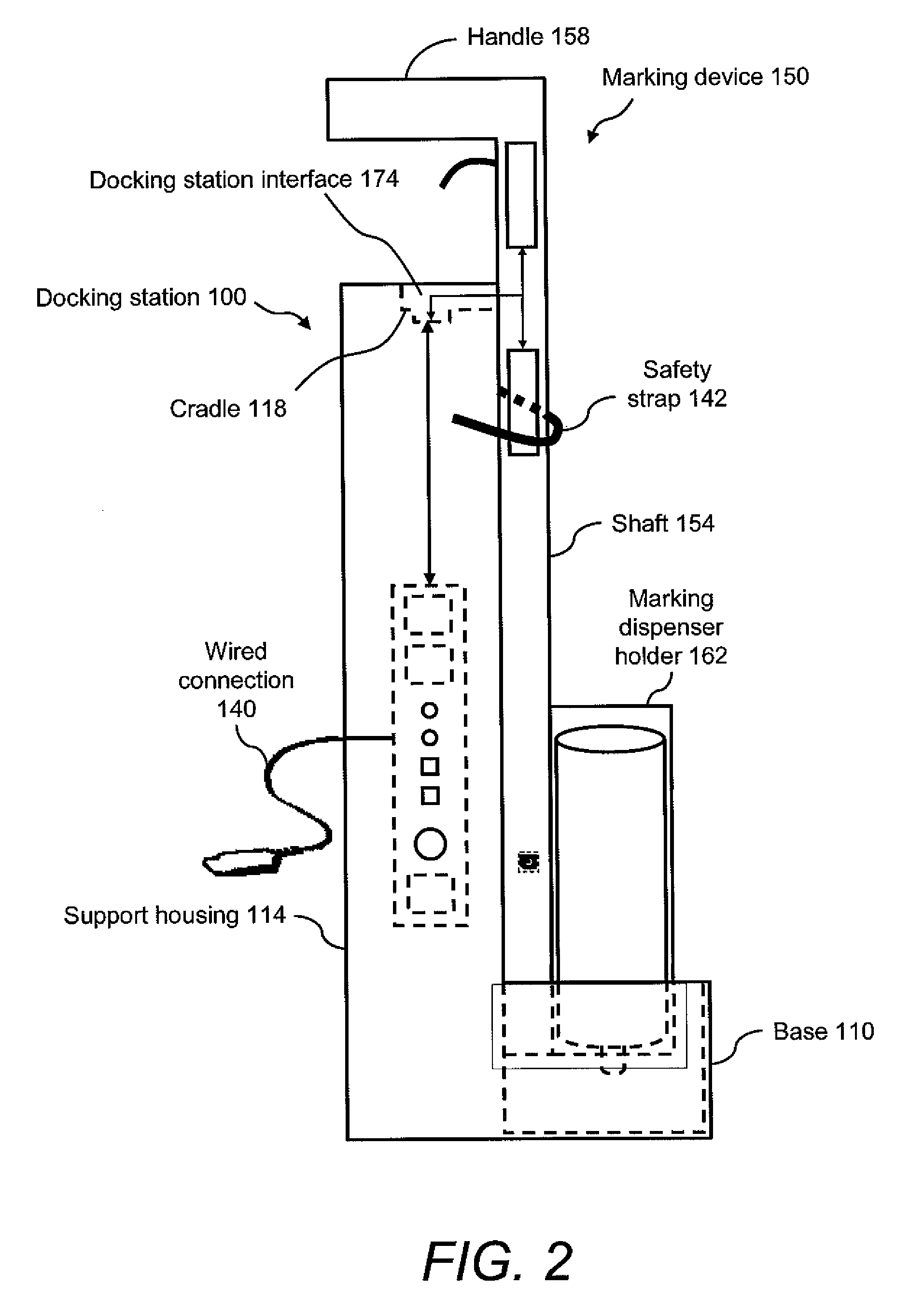 Marking device docking stations having security features and methods of using same