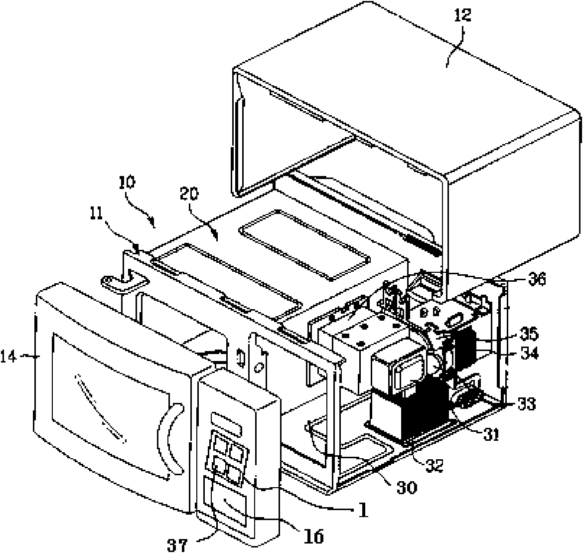 Turnover control panel structure at front end of microwave oven