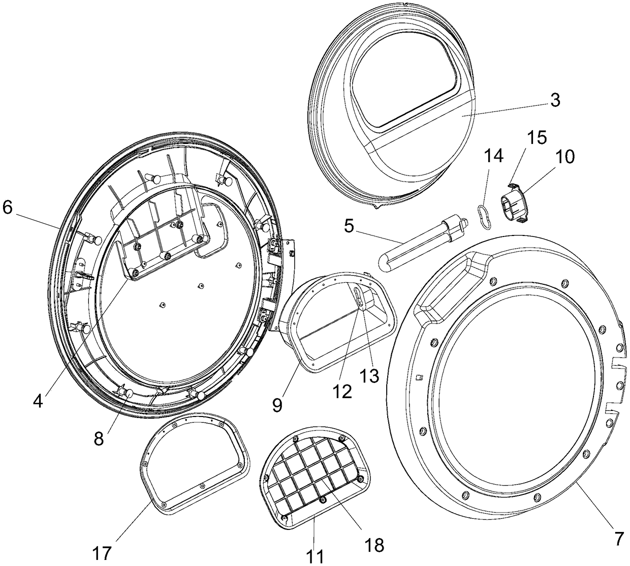 Door body assembly and washing machine with assembly