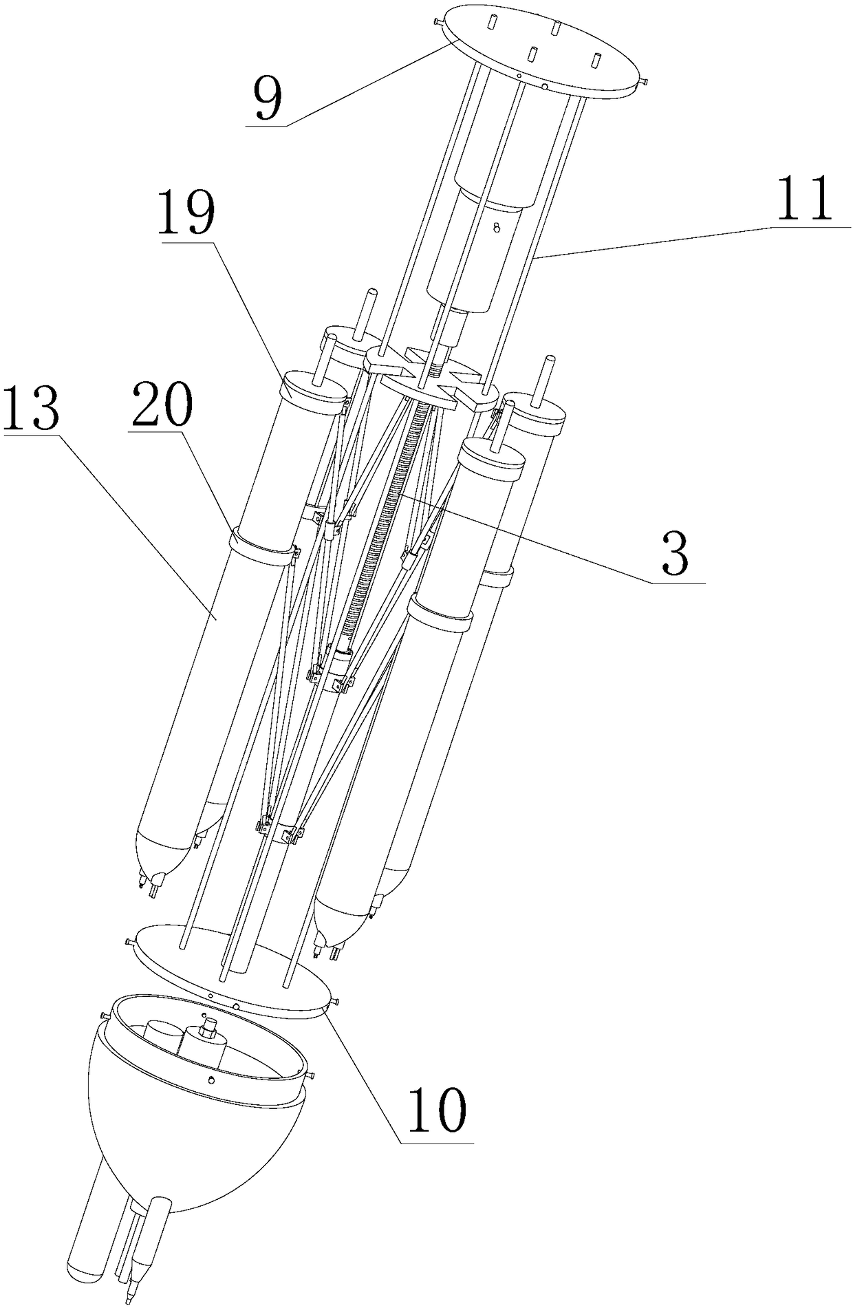 Underwater sub system-master system matrix type synchronous release apparatus