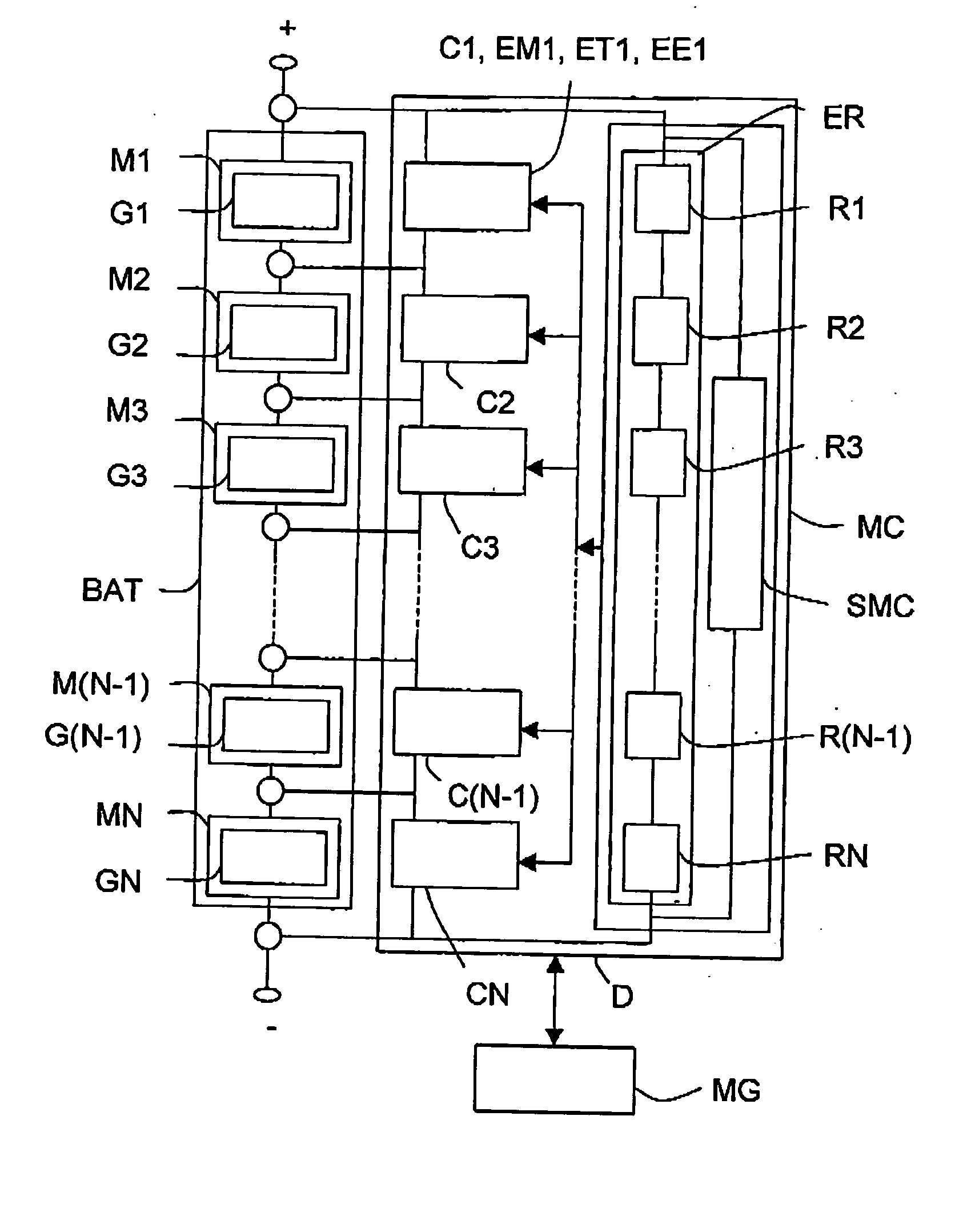 Method and apparatus for controlling the voltage of electrochemical cells in a rechargeable battery