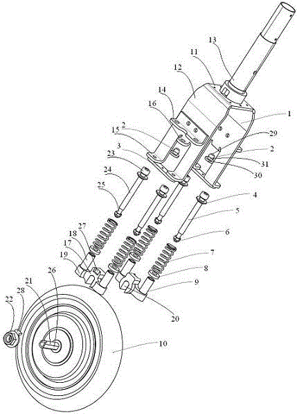 Front damping system applied to scooter