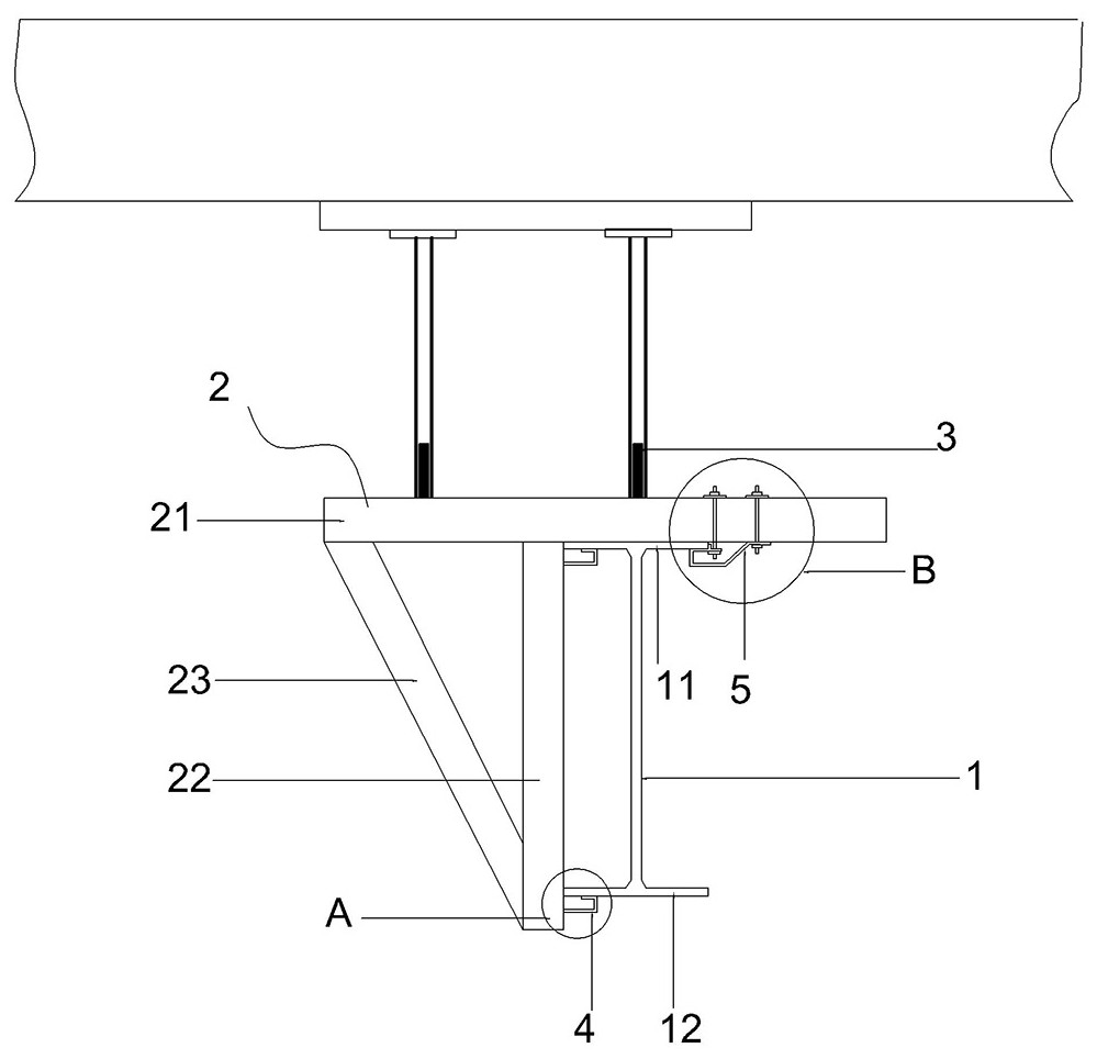 Steel embracing beam supporting system of formwork supporting frame and construction method of steel embracing beam supporting system