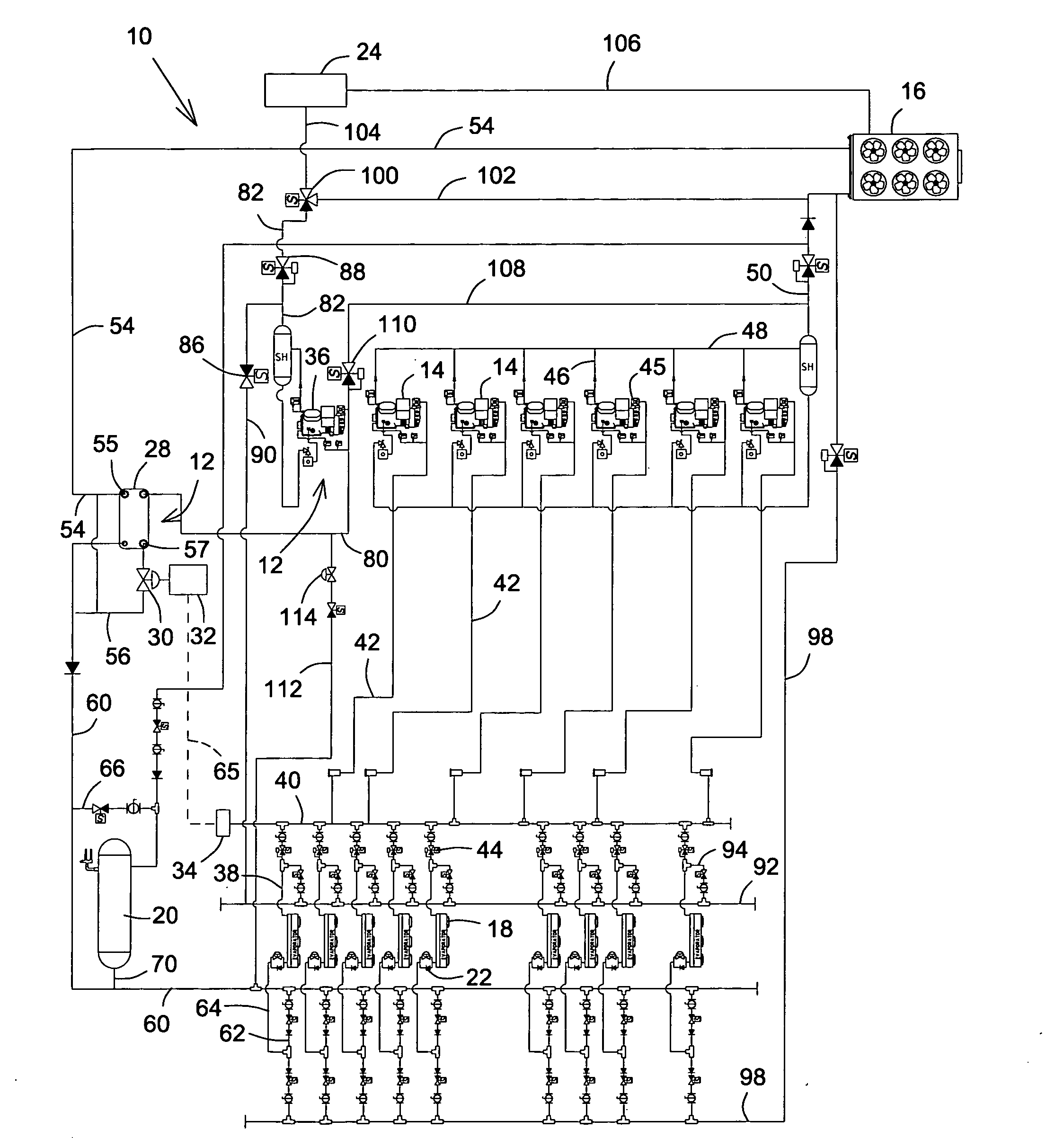 Refrigeration system having adjustable refrigeration capacity