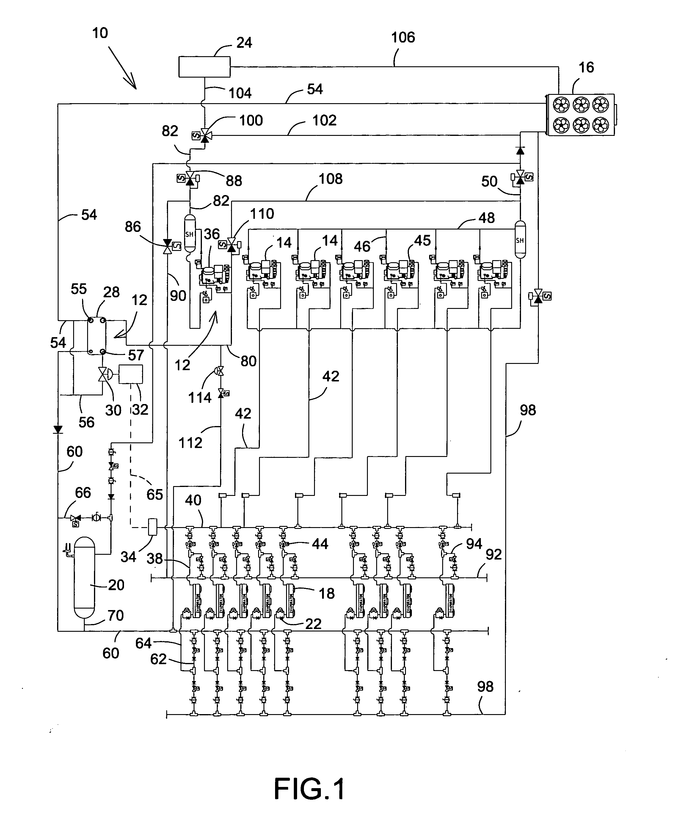 Refrigeration system having adjustable refrigeration capacity