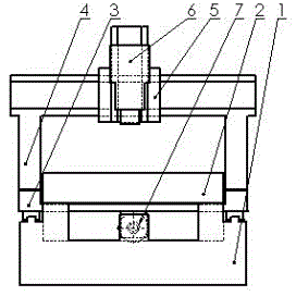 Moving column type gantry milling machine driven by single lead screw and assembling technique thereof