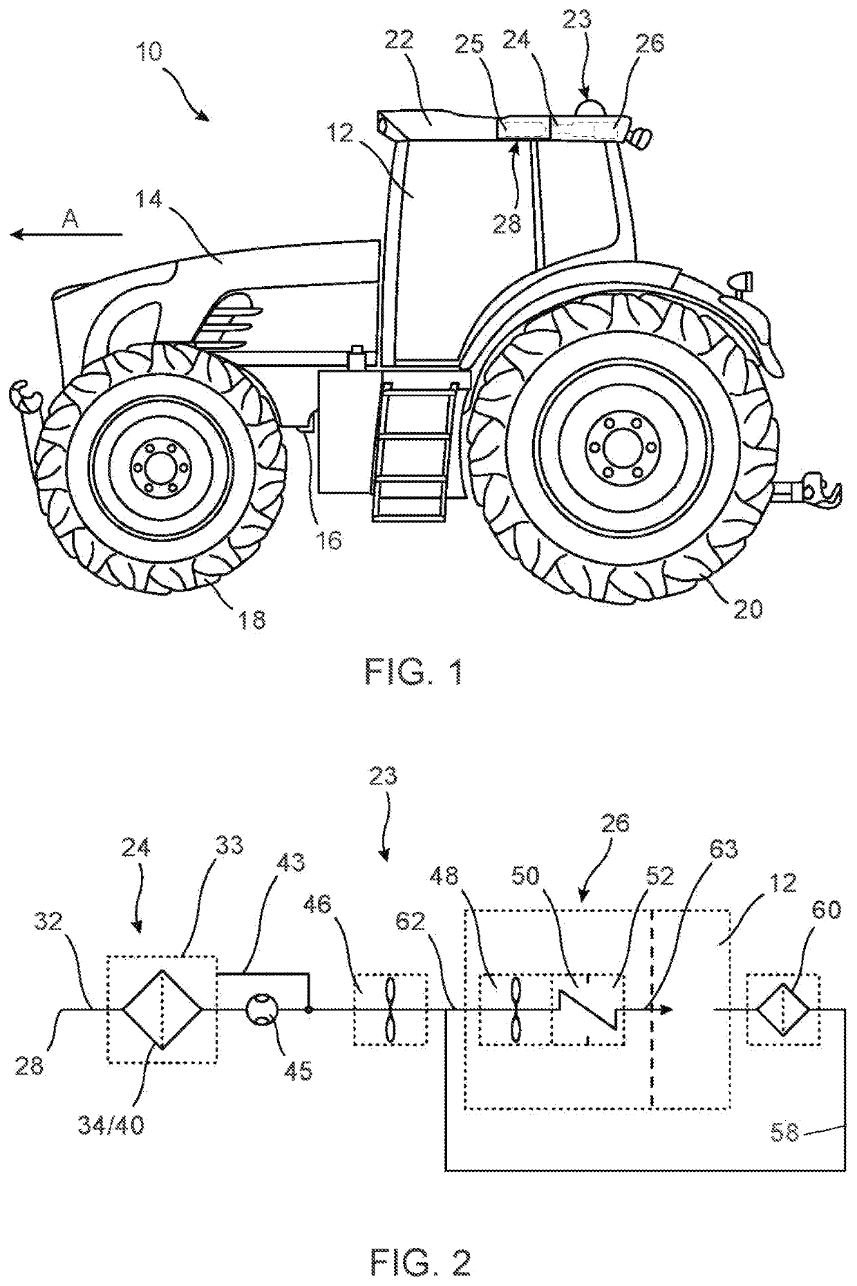 Air treatment system, and related vehicles and methods