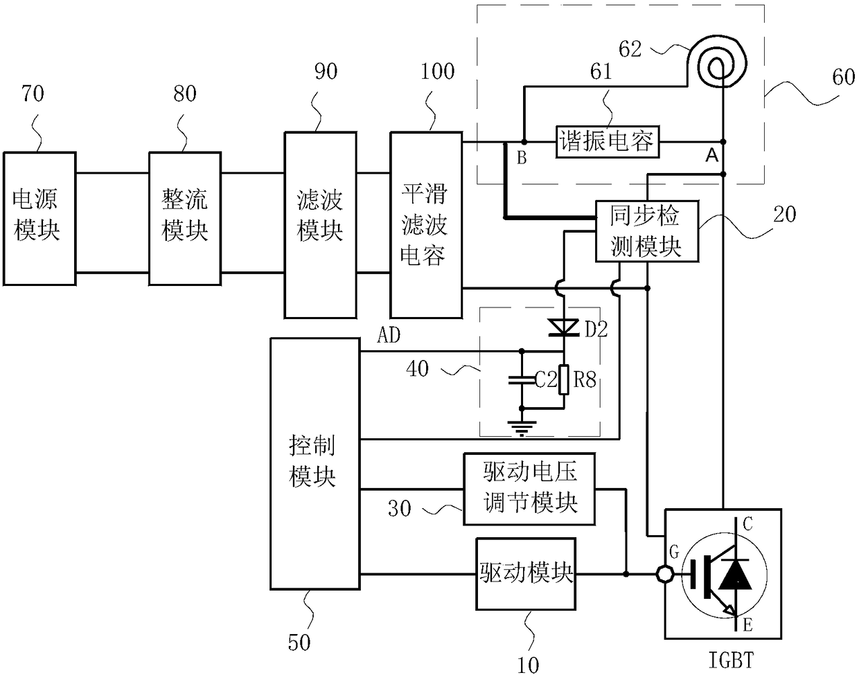 Electromagnetic heating system, IGBT driving control circuit and fault detection method thereof