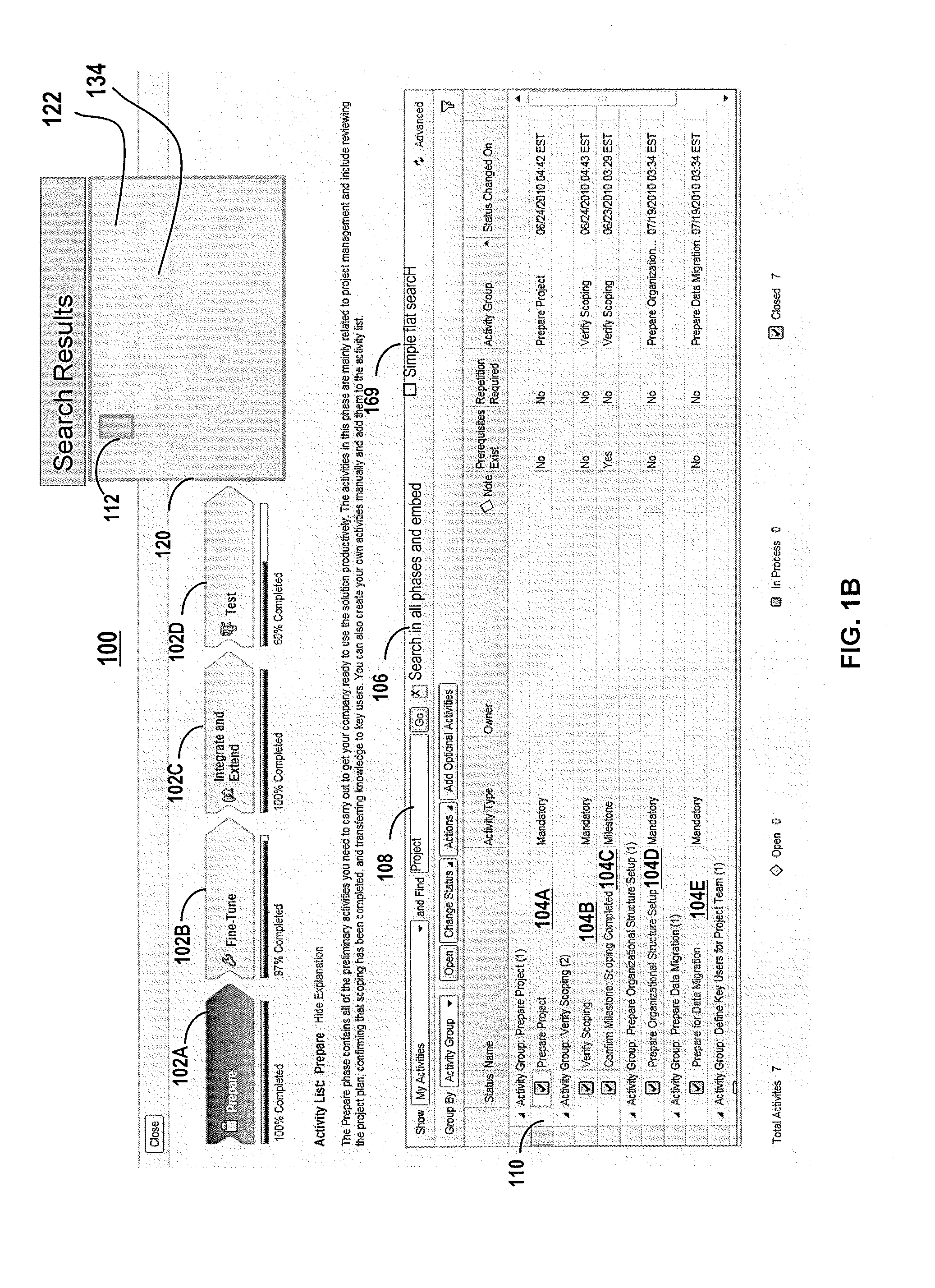 Embedded search results within the context of a process