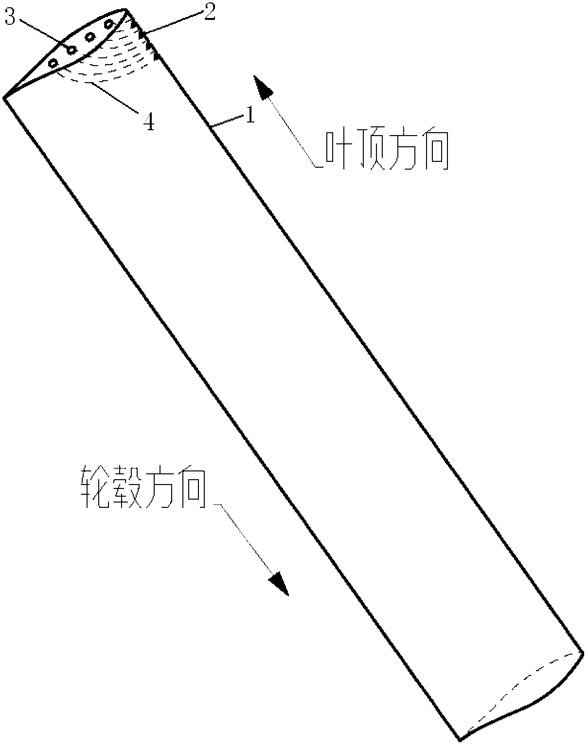 Wind turbine blade with embedded diversion pipe capable of controlling tip vortex