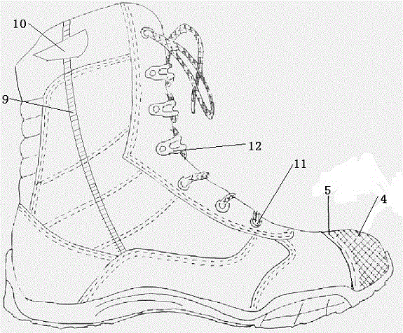 Safety shoe with external steel toe and production process of safety shoe